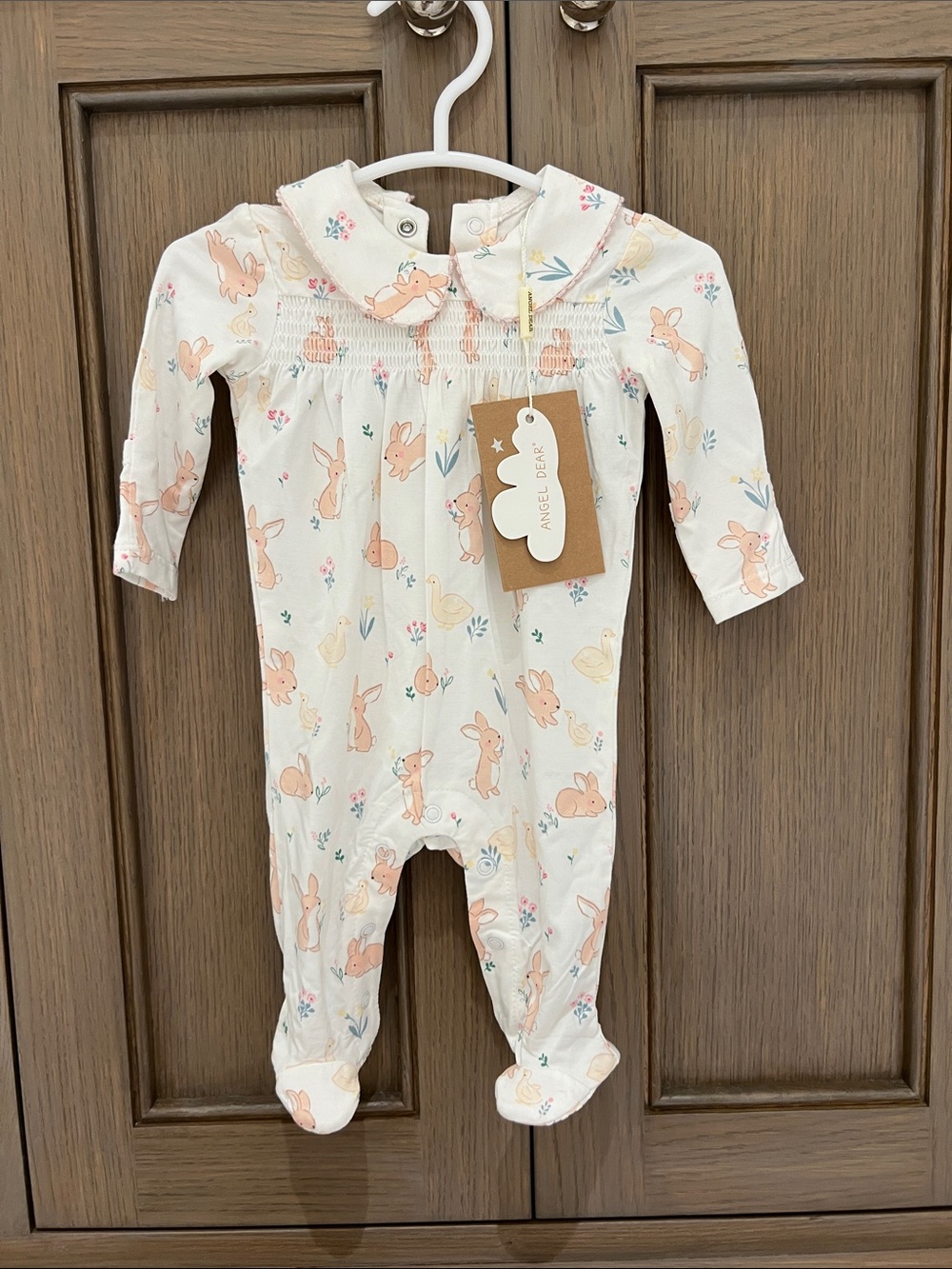 Angel Dear Cream One-Piece with Peach Bunny Print